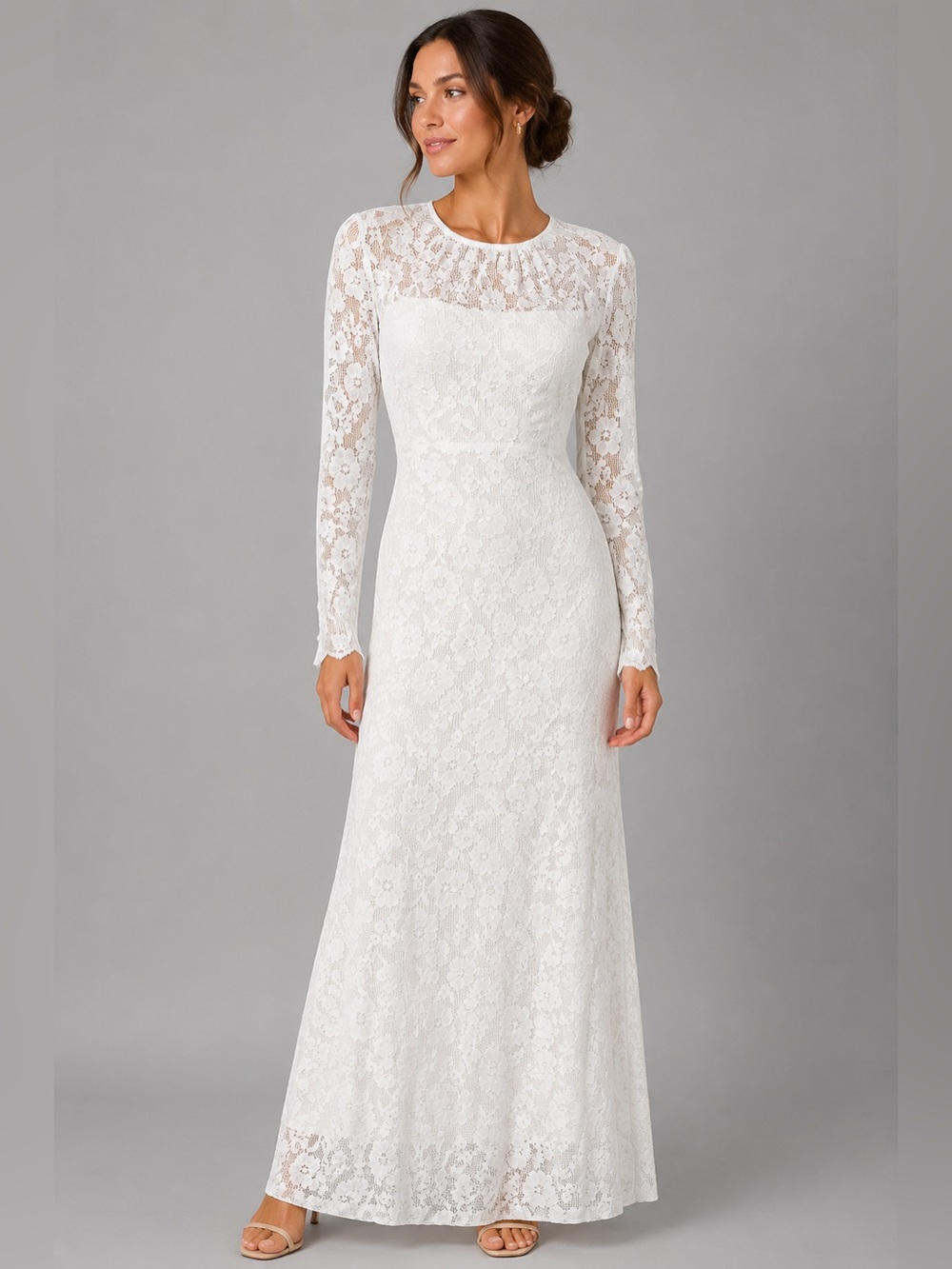 dRA Los Angeles White Floral Lace Long Sleeve Maxi Dress – Size Small